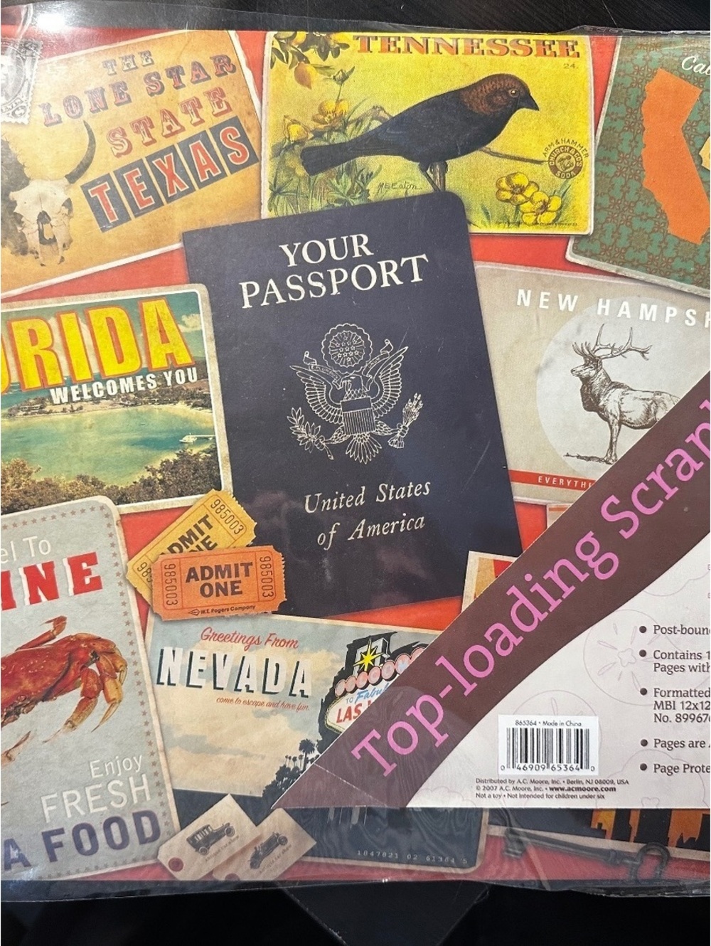 Pomegranate Top-Loading Scrapbook with Travel Theme Cover